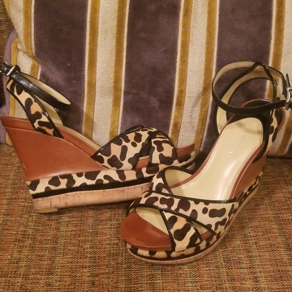 Gianni Bini Leopard Ankle Strap Wedges